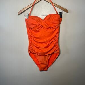 Liz Claiborne Swimsuit Piece Ruched Halter Strapless Orange Vacation Beach 6